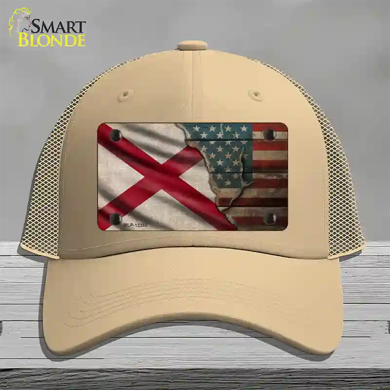 Alabama/American Flag Novelty License Plate Hat Mesh / Khaki