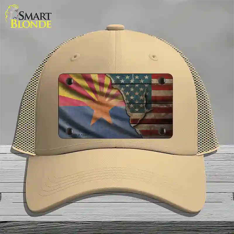 Arizona/American Flag Novelty License Plate Hat Mesh / Khaki