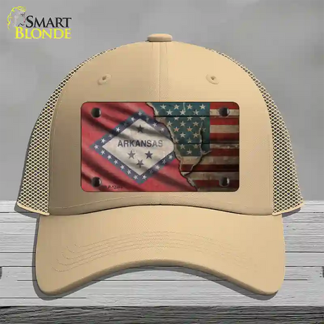 Arkansas/American Flag Novelty License Plate Hat Mesh / Khaki