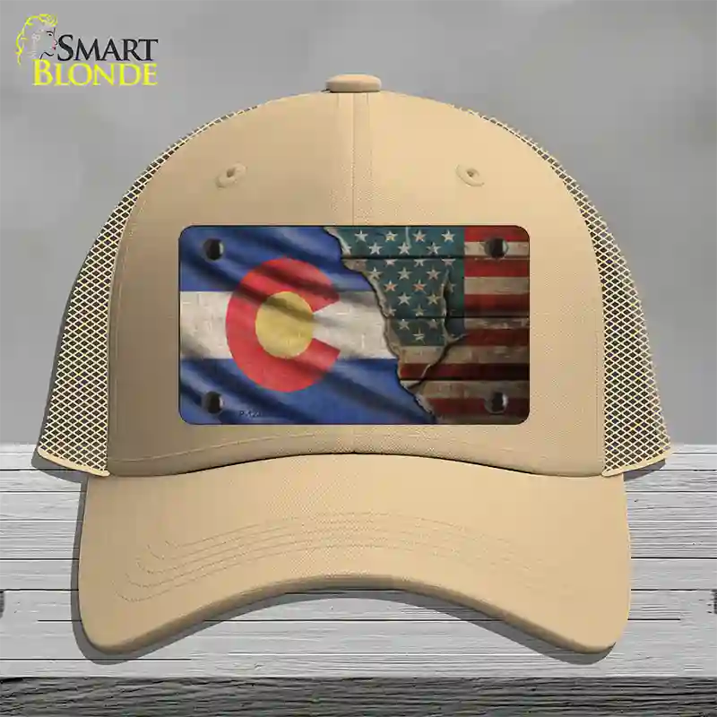 Colorado/American Flag Novelty License Plate Hat Mesh / Khaki