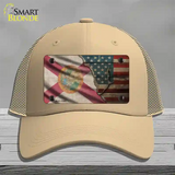 Florida/American Flag Novelty License Plate Hat Mesh / Khaki