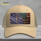 Indiana/American Flag Novelty License Plate Hat Mesh / Khaki