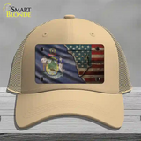 Maine/American Flag Novelty License Plate Hat Mesh / Khaki