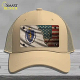 Massachusetts/American Flag Novelty License Plate Hat Mesh / Khaki