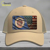 Minnesota/American Flag Novelty License Plate Hat Mesh / Khaki