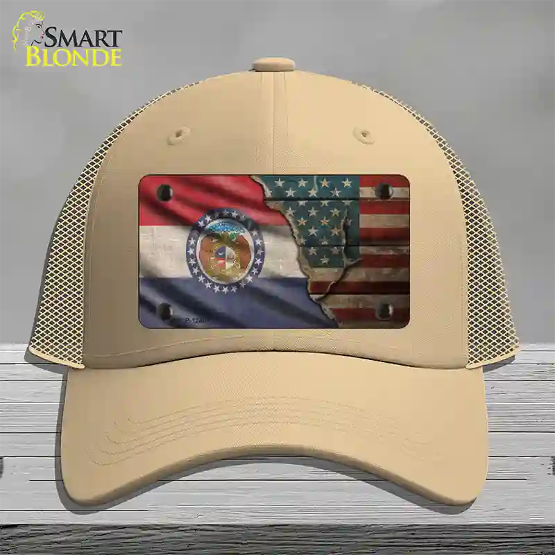 Missouri/American Flag Novelty License Plate Hat Mesh / Khaki