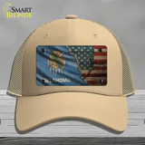 Oklahoma/American Flag Novelty License Plate Hat Mesh / Khaki