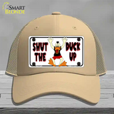 Shut The Duck Up Novelty License Plate Hat Mesh / Khaki