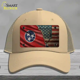 Tennessee/American Flag Novelty License Plate Hat Mesh / Khaki