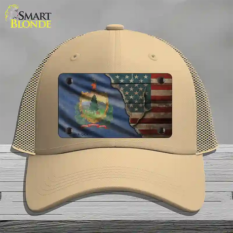 Vermont/American Flag Novelty License Plate Hat Mesh / Khaki