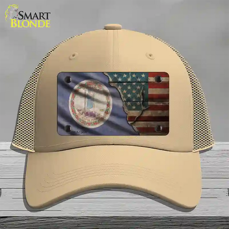 Virginia/American Flag Novelty License Plate Hat Mesh / Khaki