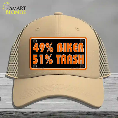 49% Biker 51% Trash Novelty License Plate Hat Mesh / Khaki