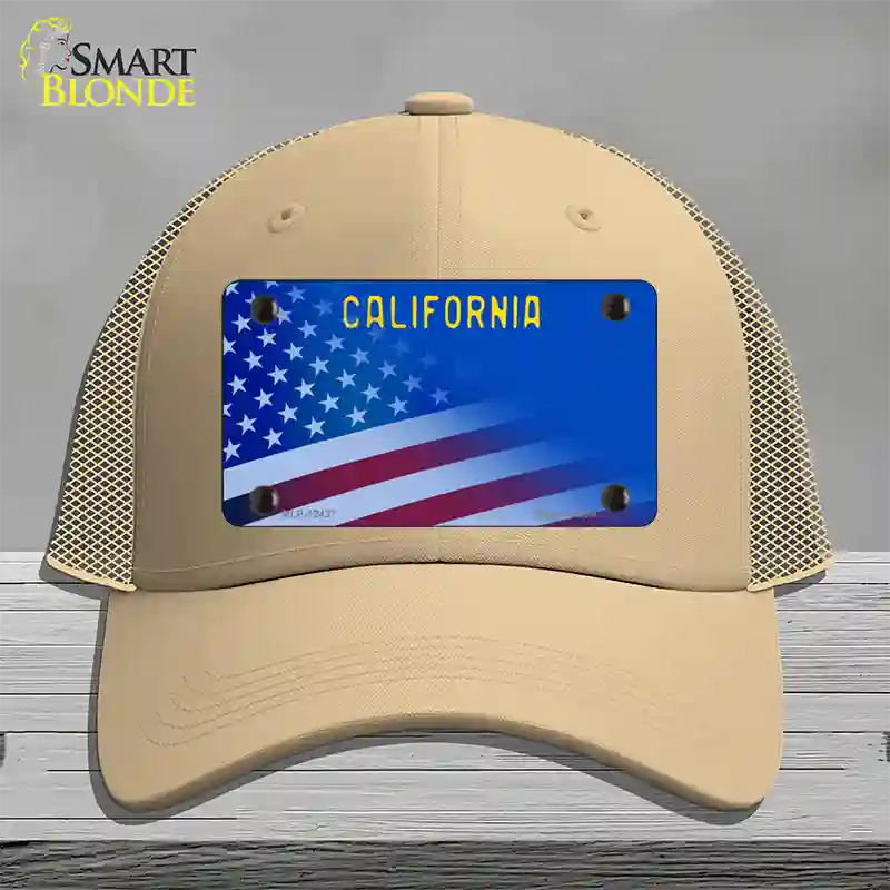 California with Blue California Plate Novelty License Plate Hat Mesh / Khaki