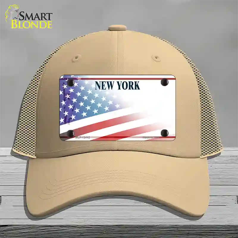 New York Liberty Plate American Flag Novelty License Plate Hat Mesh / Khaki