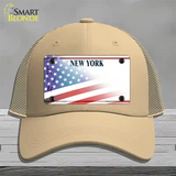 New York Liberty Plate American Flag Novelty License Plate Hat Mesh / Khaki