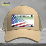 Michigan Peninsulas Plate American Flag Novelty License Plate Hat Mesh / Khaki