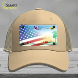 Ohio Birthplace with American Flag Novelty License Plate Hat Mesh / Khaki