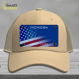 Michigan Great Lakes Plate American Flag Novelty License Plate Hat Mesh / Khaki