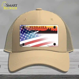 Nebraska Amber with American Flag Novelty License Plate Hat Mesh / Khaki