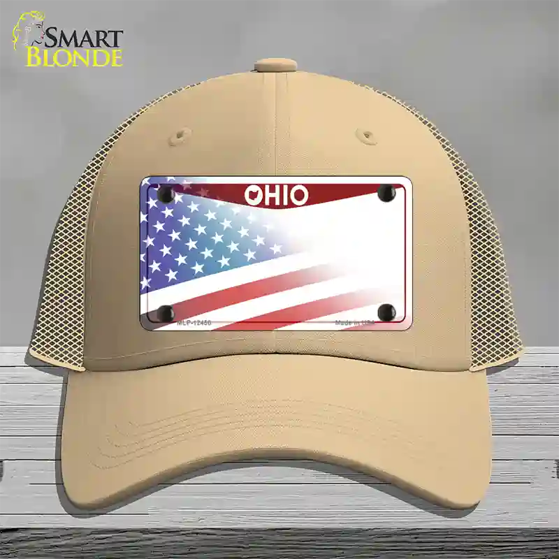 Ohio State American Flag Novelty License Plate Hat Mesh / Khaki