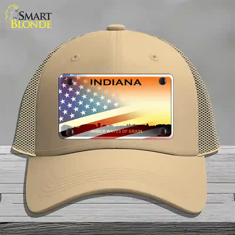 Indiana Amber Waves Plate American Flag Novelty License Plate Hat Mesh / Khaki