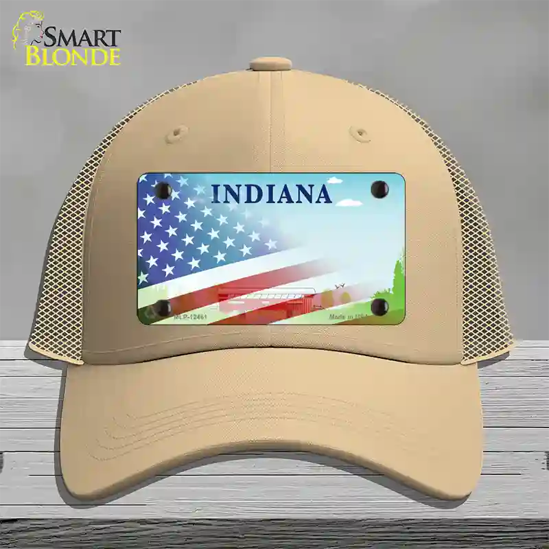 Indiana Bridge Plate American Flag Novelty License Plate Hat Mesh / Khaki