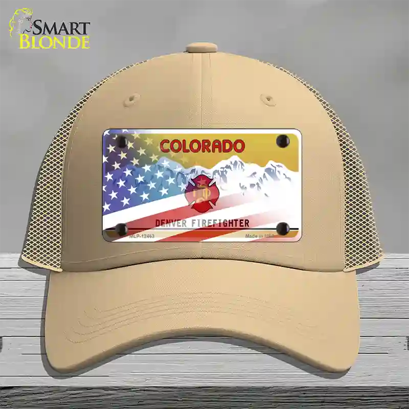 Colorado Firefighter Plate American Flag Novelty License Plate Hat Mesh / Khaki