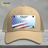 Missouri Show Me with American Flag Novelty License Plate Hat Mesh / Khaki