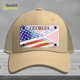 Georgia Confederate Flag American Flag Novelty License Plate Hat Mesh / Khaki