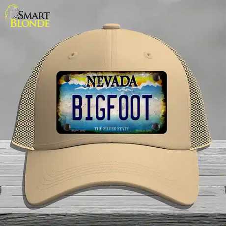 Bigfoot Nevada Novelty License Plate Hat Mesh / Khaki