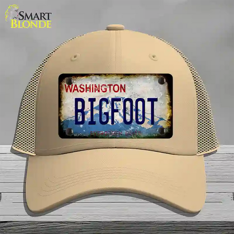 Bigfoot Washington Rusty Novelty License Plate Hat Mesh / Khaki