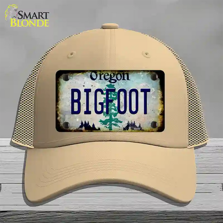 Bigfoot Oregon Novelty License Plate Hat Mesh / Khaki