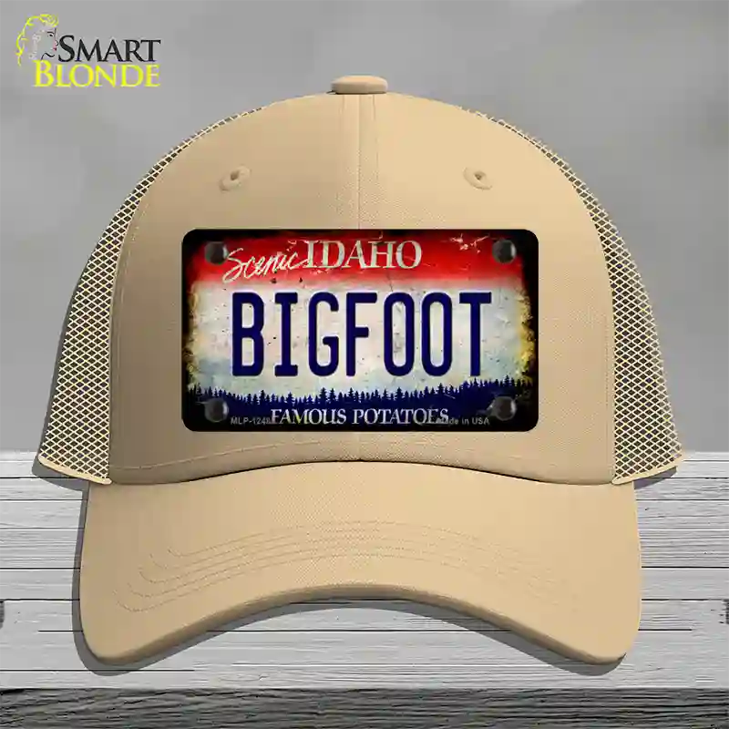 Bigfoot Idaho Novelty License Plate Hat Mesh / Khaki