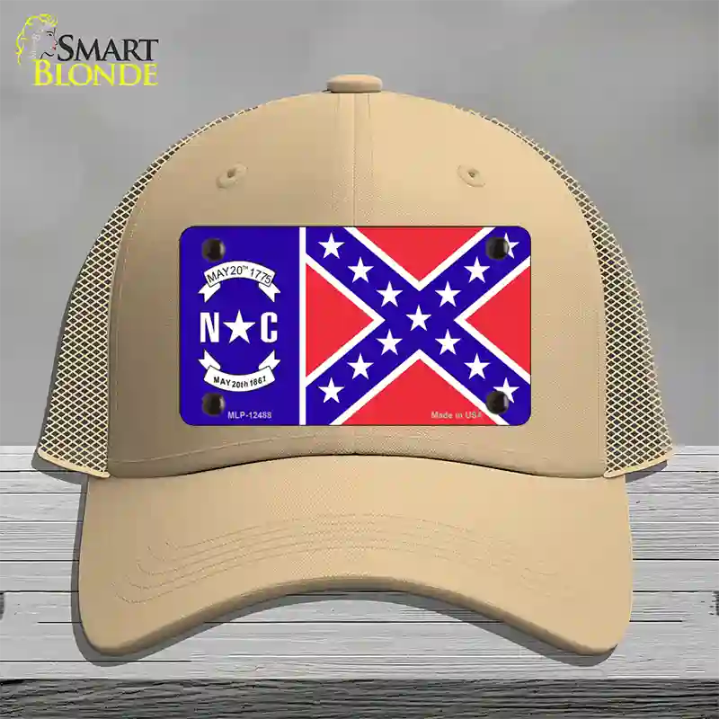 North Carolina Confederate Flag Novelty License Plate Hat Mesh / Khaki