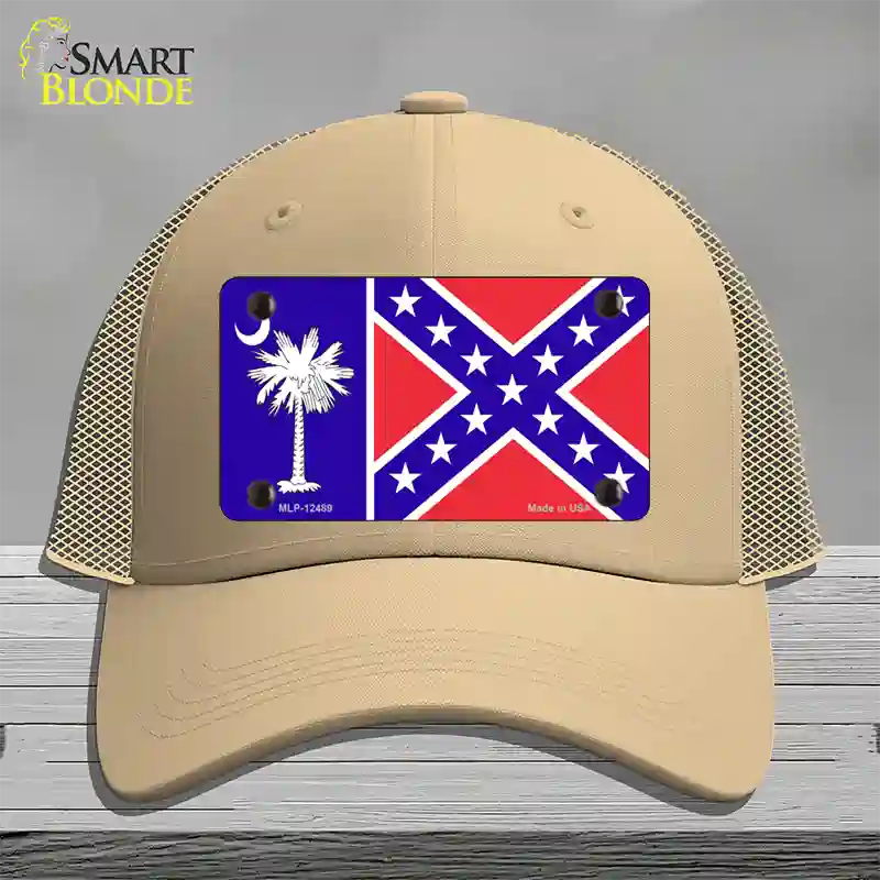 South Carolina Confederate Flag Novelty License Plate Hat Mesh / Khaki