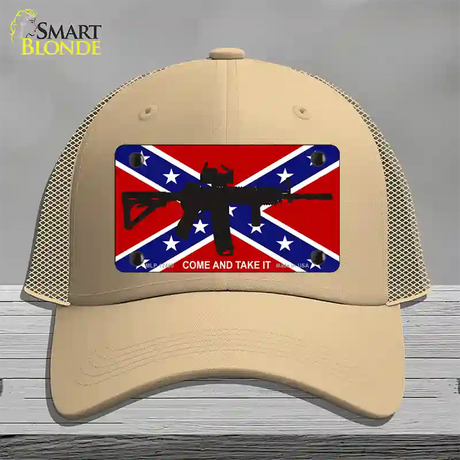 Come and Take It Confederate Flag Novelty License Plate Hat Mesh / Khaki