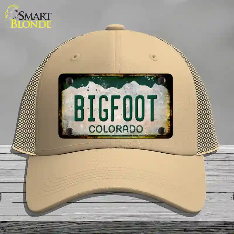 Bigfoot Colorado Rusty Novelty License Plate Hat Mesh / Khaki