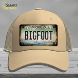 Bigfoot Michigan Novelty License Plate Hat Mesh / Khaki