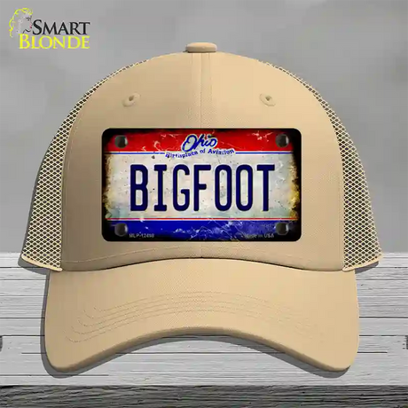 Bigfoot Ohio Novelty License Plate Hat Mesh / Khaki