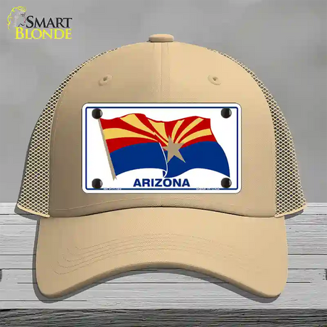 Arizona Waving Flag Novelty License Plate Hat Mesh / Khaki