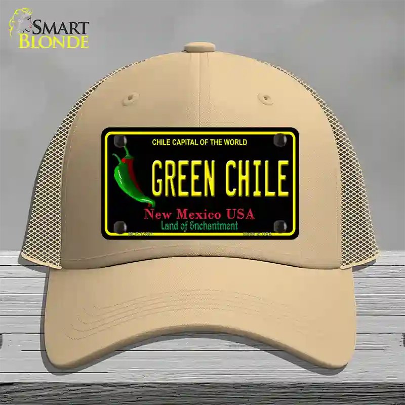 Green Chile New Mexico Black Novelty License Plate Hat Mesh / Khaki