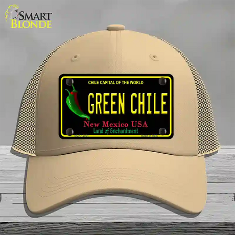 Green Chile New Mexico Black Novelty License Plate Hat Mesh / Khaki