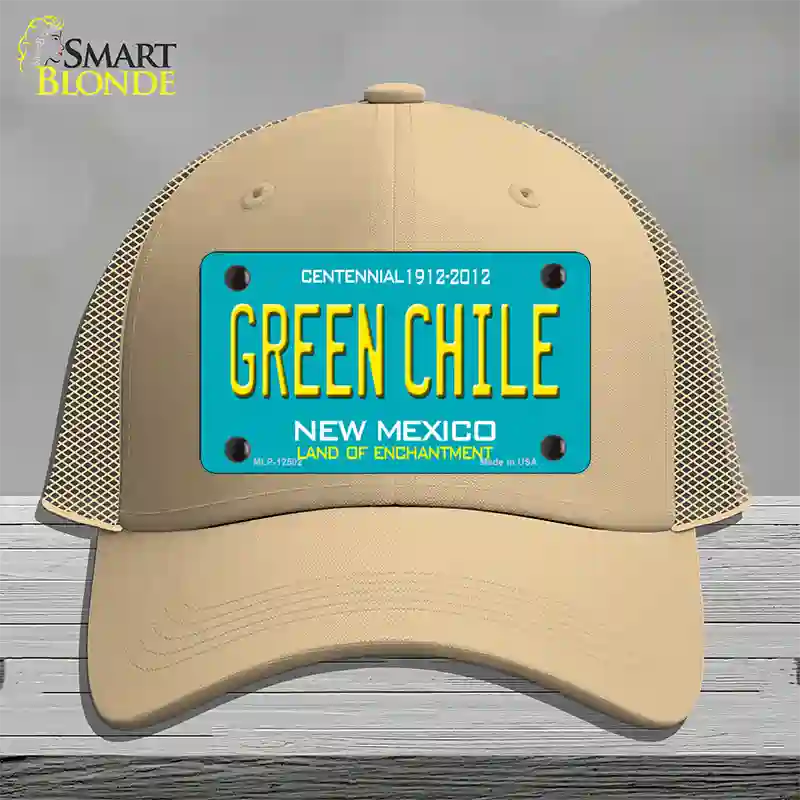 Green Chile New Mexico Green Novelty License Plate Hat Mesh / Khaki