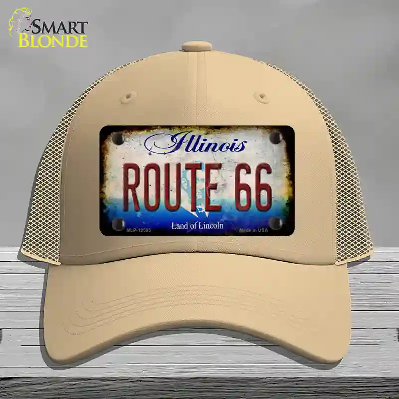 Route 66 Illinois Rusty Novelty License Plate Hat Mesh / Khaki