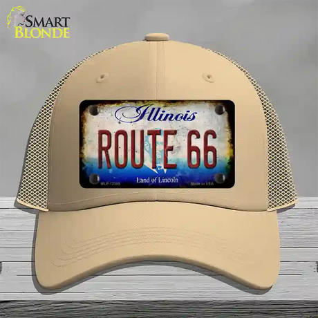 Route 66 Illinois Rusty Novelty License Plate Hat Mesh / Khaki