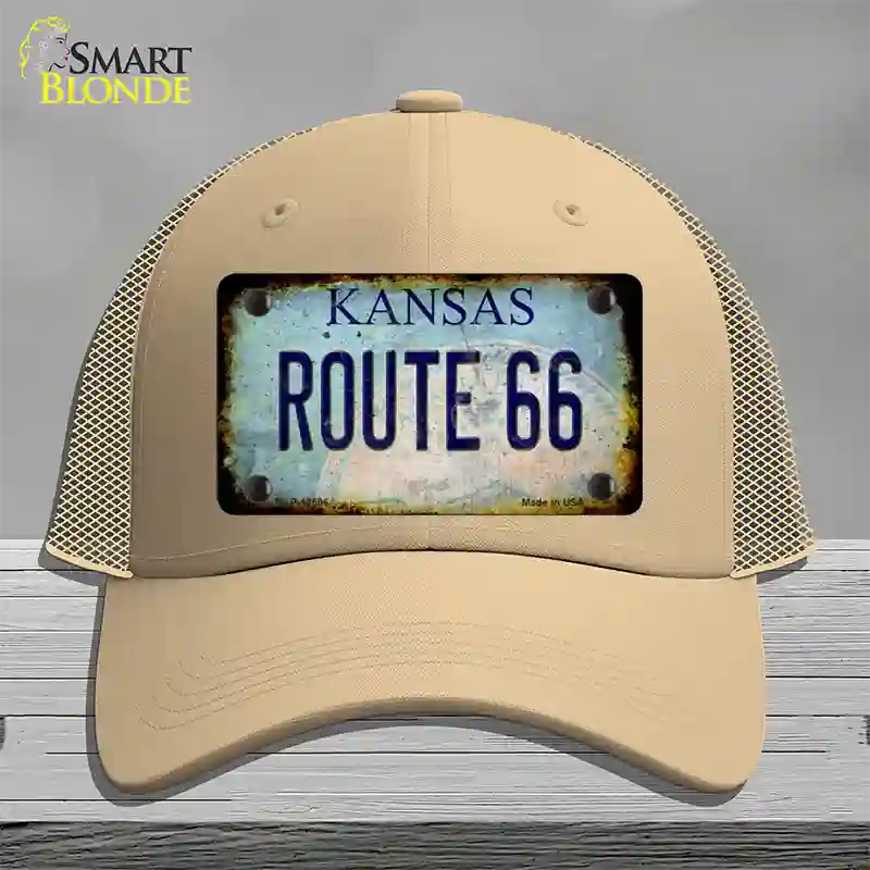 Route 66 Kansas Rusty Novelty License Plate Hat Mesh / Khaki