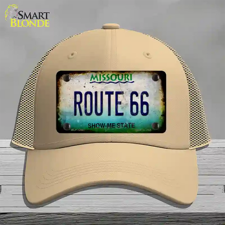 Route 66 Missouri Rusty Novelty License Plate Hat Mesh / Khaki