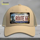 Route 66 Oklahoma Rusty Novelty License Plate Hat Mesh / Khaki