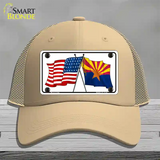 Arizona American Crossed Flags Novelty License Plate Hat Mesh / Khaki