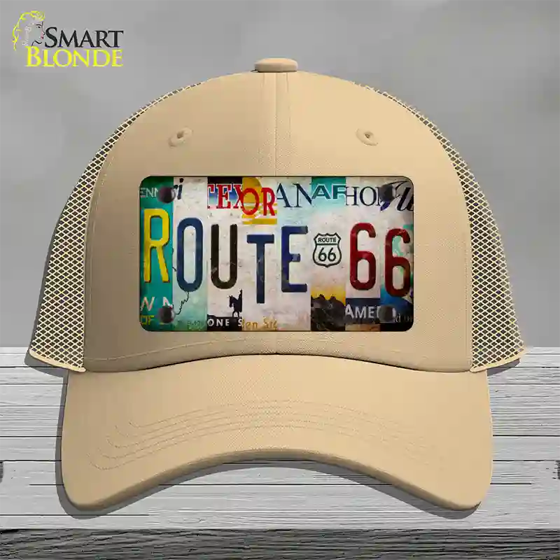 Route 66 Strip Novelty License Plate Hat Mesh / Khaki